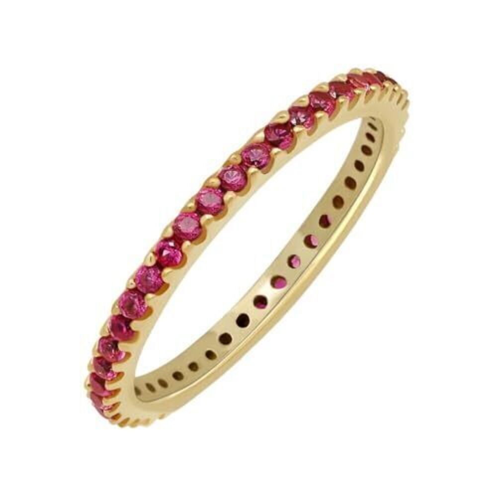 9803 18K Yellow Gold Plated Stackable Created Ruby Ring - Thin Eternity